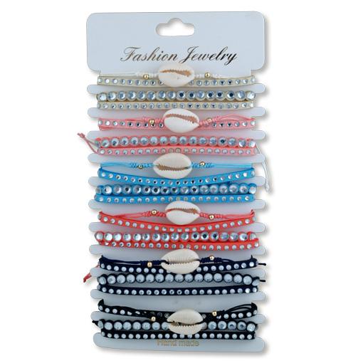 Cowrie and Diamonte Wristbands 6 pack