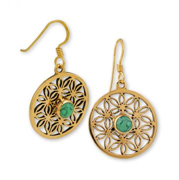 Gypsy Gold Flower of Life Earrings w Stone